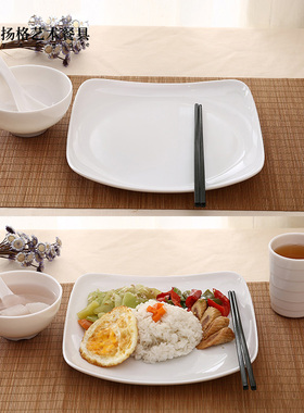 白色密胺四方盘商用盖浇饭快餐盘子火锅配菜炒菜盘餐饮餐具十个装