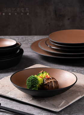 扬格密胺复古面碗创意双色日式斗笠喇叭碗浅口加厚耐摔塑料汤面碗