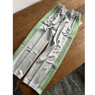 正品Needles日系潮牌刺绣蝴蝶条纹运动校裤 男女直筒宽松休闲长裤