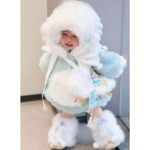 儿童时尚设草外套加绒小恐龙套装