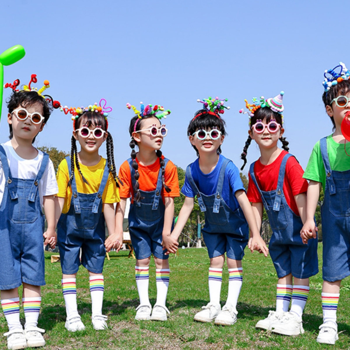 六一儿童节幼儿园演出服男女童运动会牛仔纱裙背带裤啦啦操表演服