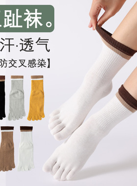 无骨五指袜女中筒纯色棉吸汗透气秋冬ins潮百搭脚趾袜运动分趾袜