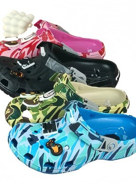 2025新款猿人头洞洞鞋黑色蓝色粉色绿色休闲潮流情侣拖鞋轻便网红