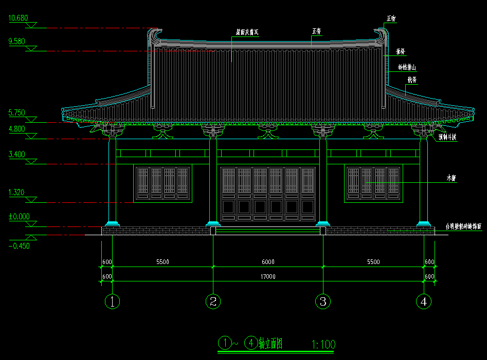 cad施工图仿唐寺庙大殿钢混结构斗拱单檐歇山顶文殊殿古建筑素材