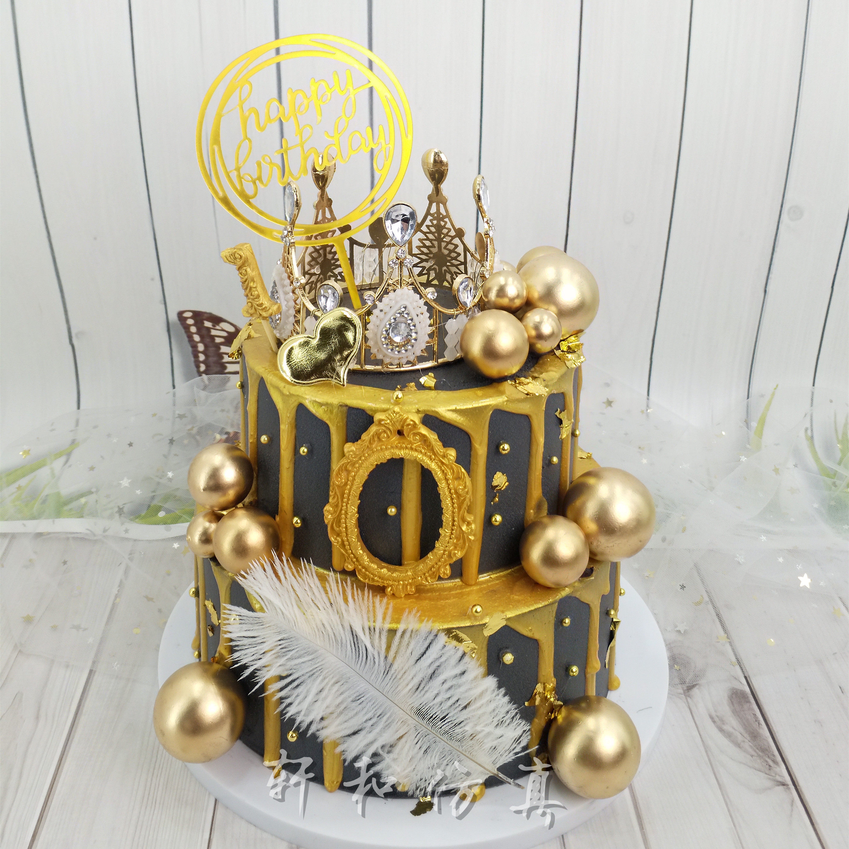 新款双层皇冠蛋糕模型网红玫瑰女王公主生日仿真假蛋糕 摄影道具