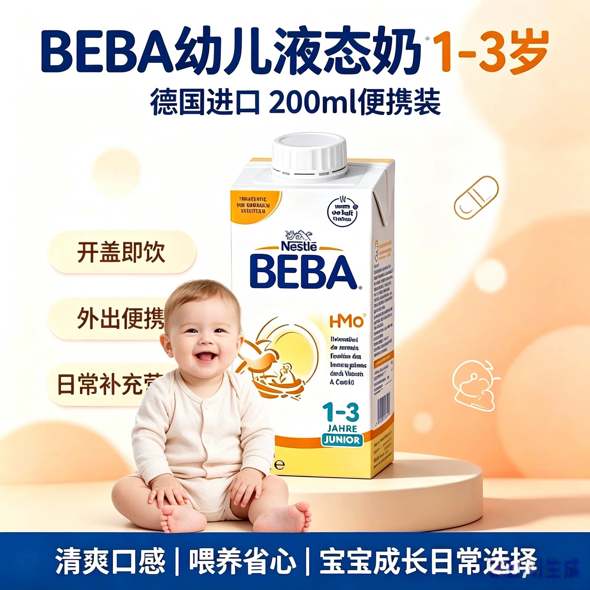 雀巢BEBA液体奶铂金版3段婴幼儿宝宝配方液态奶粉水奶200ml*6瓶