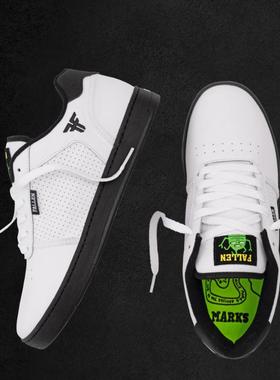 联名款FALLEN专业滑板鞋耐磨减震舒适皮质防滑BMX板鞋男女纯白色