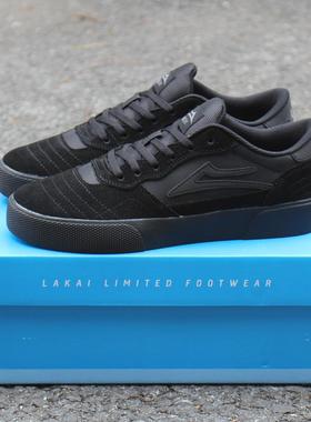 莱卡LAKAI专业黑色翻毛皮滑板鞋男低帮系带耐磨舒适sk8板鞋Ollie