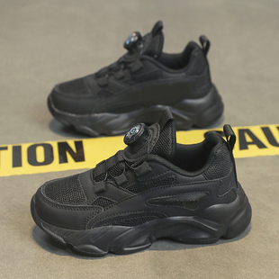 ABCkings儿童黑色运动鞋春秋款男童鞋子女童中大童网面透气跑步鞋