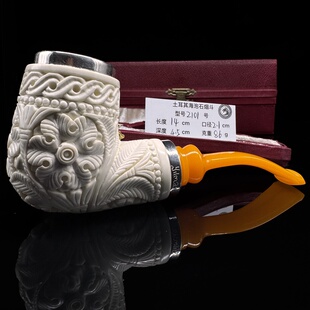 海泡石烟斗双银满雕花篮空腔大气室2101雪花料大师手工雕刻签名