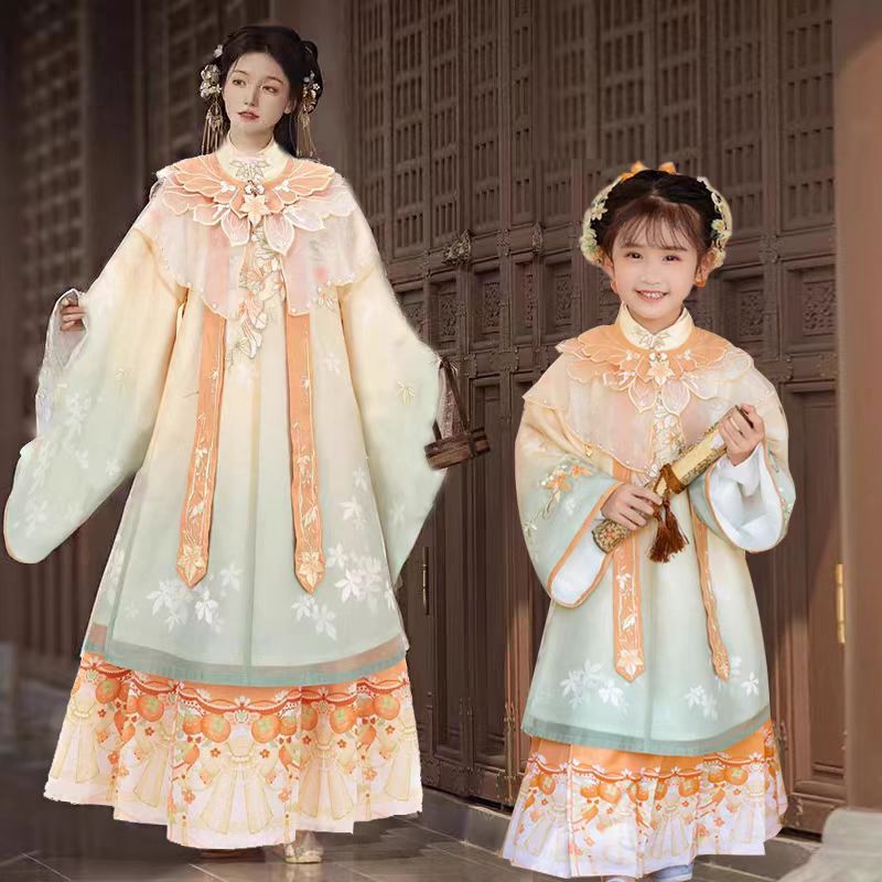 亲子汉服母女大童春秋2025新款古风摄影超仙演出服儿童明制古装裙