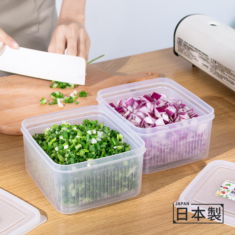 日本进口葱花收纳盒带沥水葱蒜姜