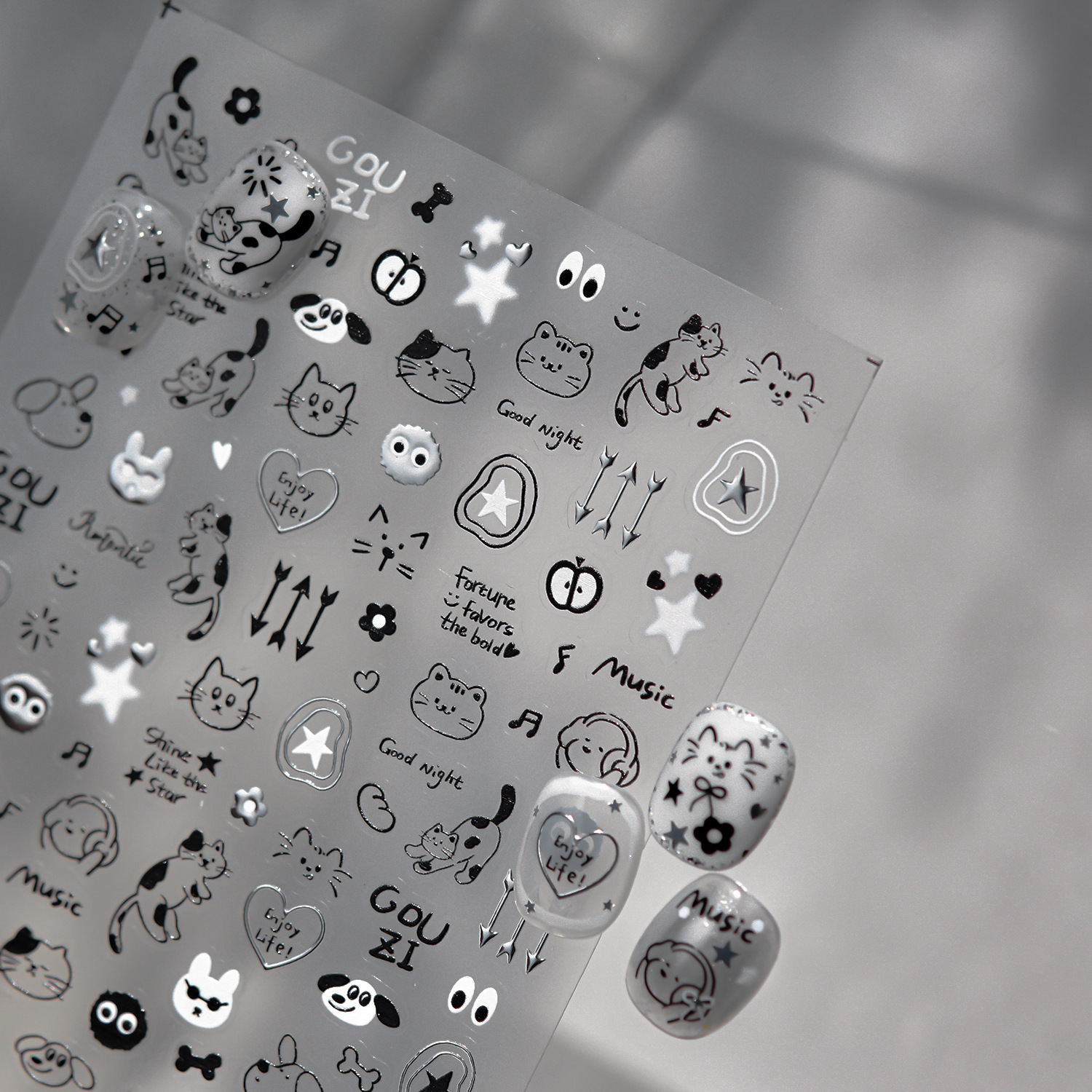 小黑猫宠物烫银立体美甲贴纸装饰指甲电脑手机壳平板笔记本贴画
