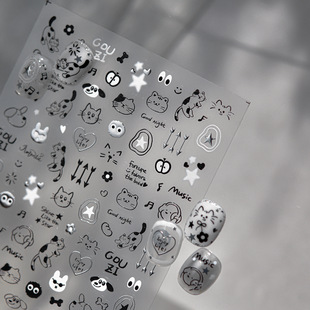 小黑猫宠物烫银立体美甲贴纸装饰指甲电脑手机壳平板笔记本贴画