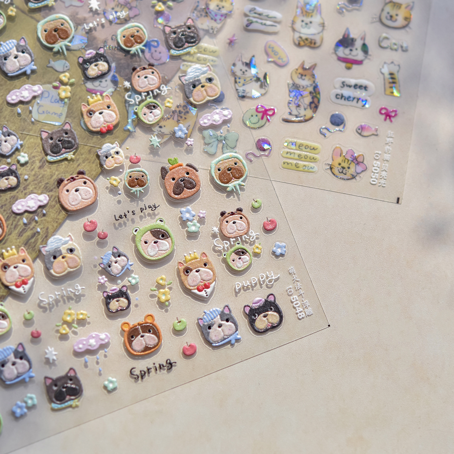 萌犬法斗美甲浮雕立体贴纸卡通小狗装饰指甲电脑手机壳iPad贴画