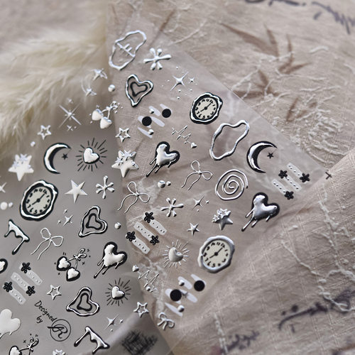 甜酷少女风爱心烫银立体美甲贴纸装饰指甲电脑手机笔记本ipad贴画