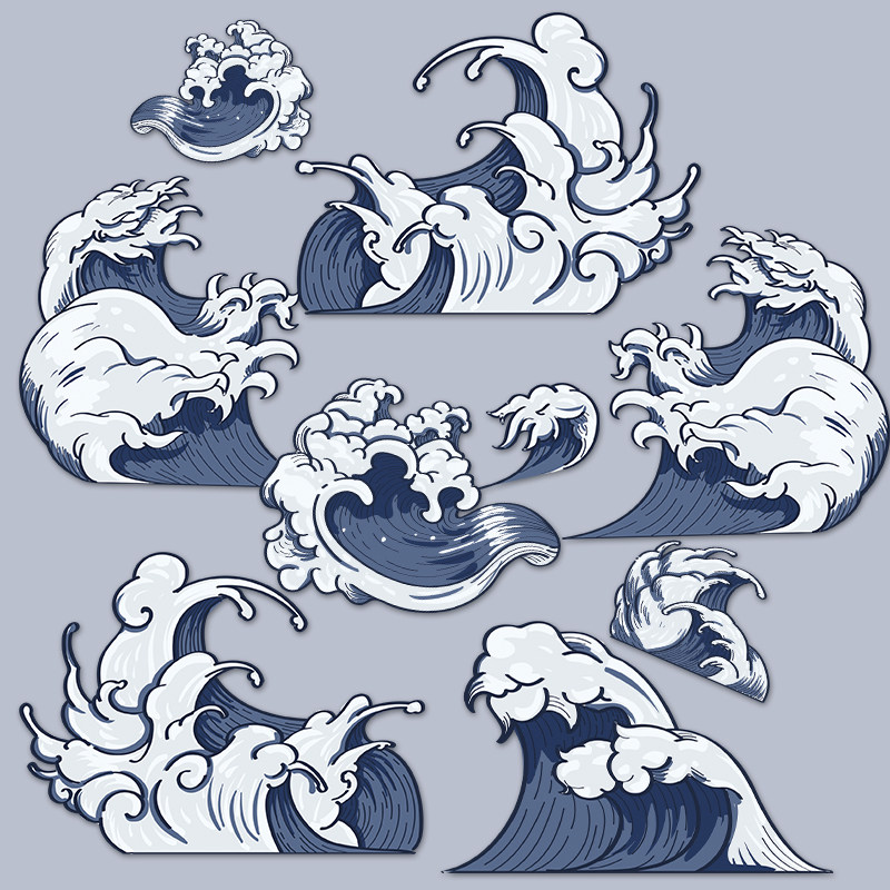 日系海浪贴画行李箱旅行箱笔记本电脑手机壳ipad电动车贴纸防水