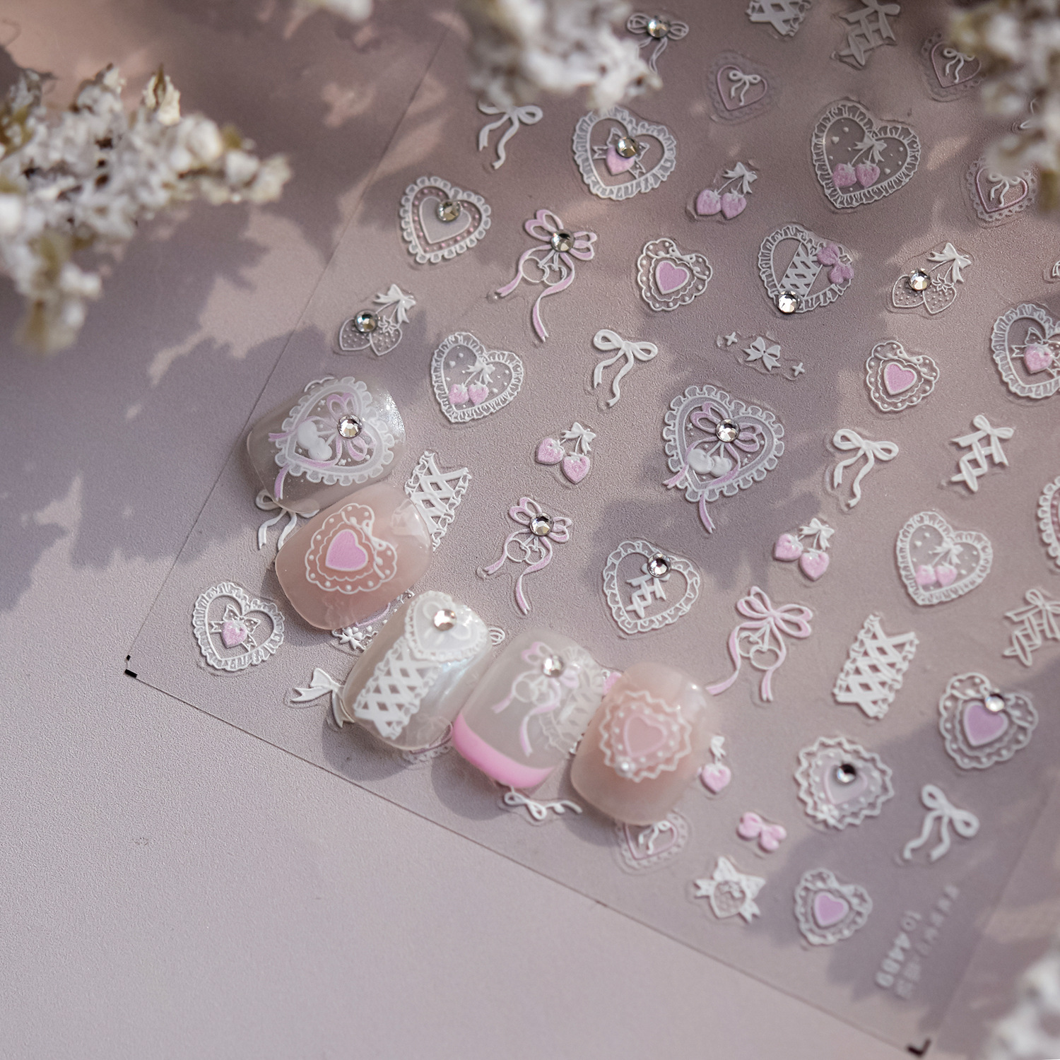 ins风爱心蕾丝晶钻美甲贴纸装饰指甲电脑手机壳iPad相机手账贴画