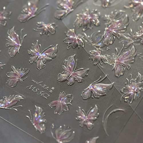 粉色果冻蝴蝶立体美指甲贴纸手机电脑平板文具笔杆相机装饰贴画