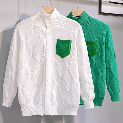 开衫毛衣男春秋季慵懒高级青年潮牌绿色宽松休闲v领针织衫外套男