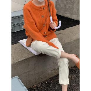 高腰梨形身材宽松显瘦萝卜老爹裤 米白色牛仔裤 女哈伦2025春夏新款