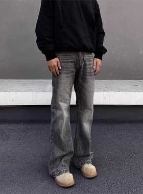 布老哥Blog美式复古水洗雾霾灰牛仔裤clf显高微喇修身裤子潮K709