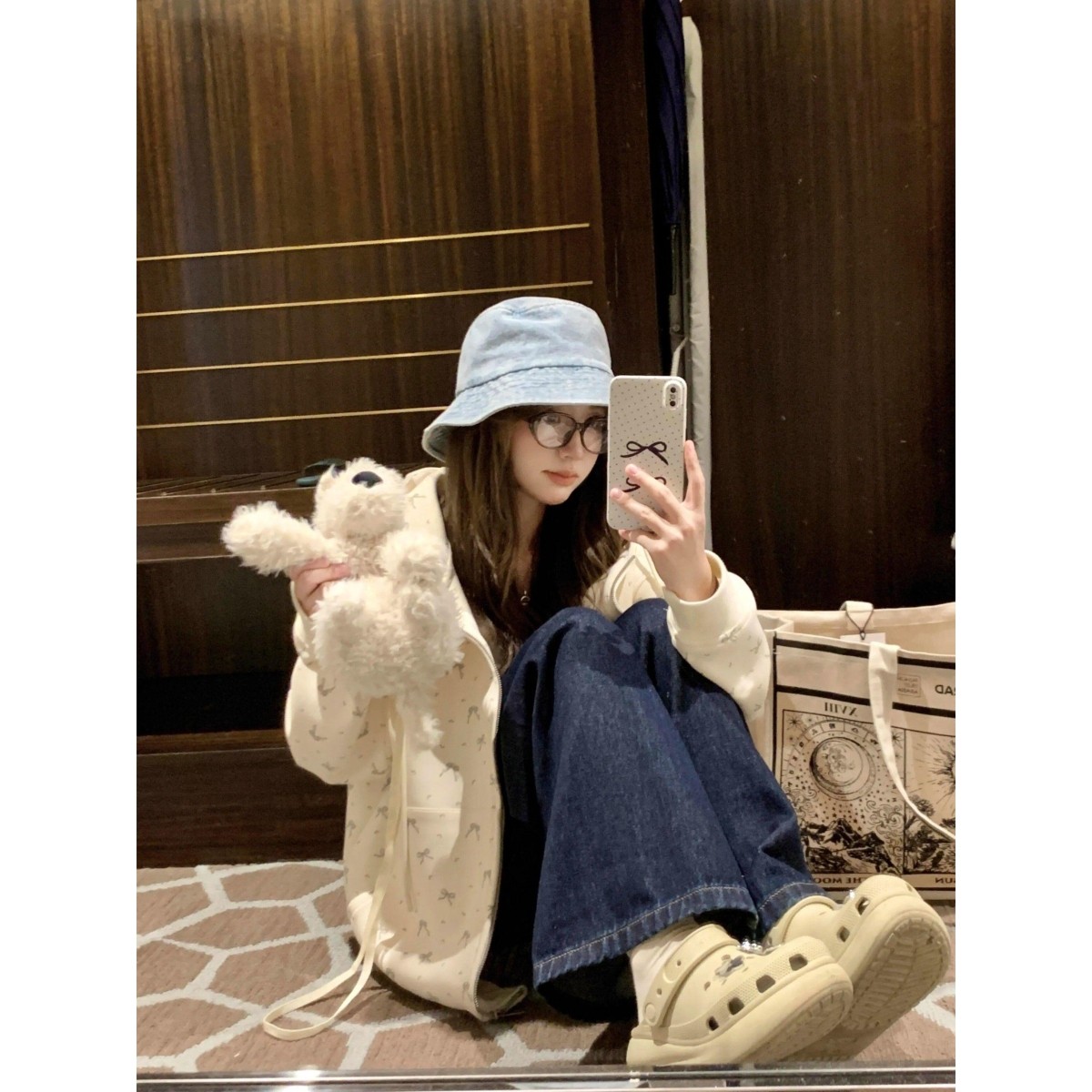 碎花连帽运动衫女春秋宽松韩系慵懒chic风薄款拉链开衫外套