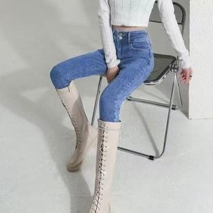 显瘦紧身提臀铅笔裤 修身 子潮 女2025年秋冬新款 浅蓝色小脚牛仔裤
