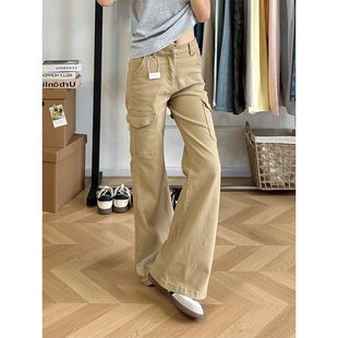 胖mm显瘦遮肉百搭卡其色高个子拖地牛仔裤 新款 子 女秋季 微喇阔腿裤
