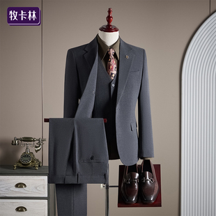 礼服高级感商务休闲职业正装 新郎结婚西服套装 修身 三件套韩版 男士