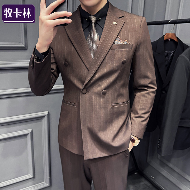 高端双排扣新郎结婚男士西服套装