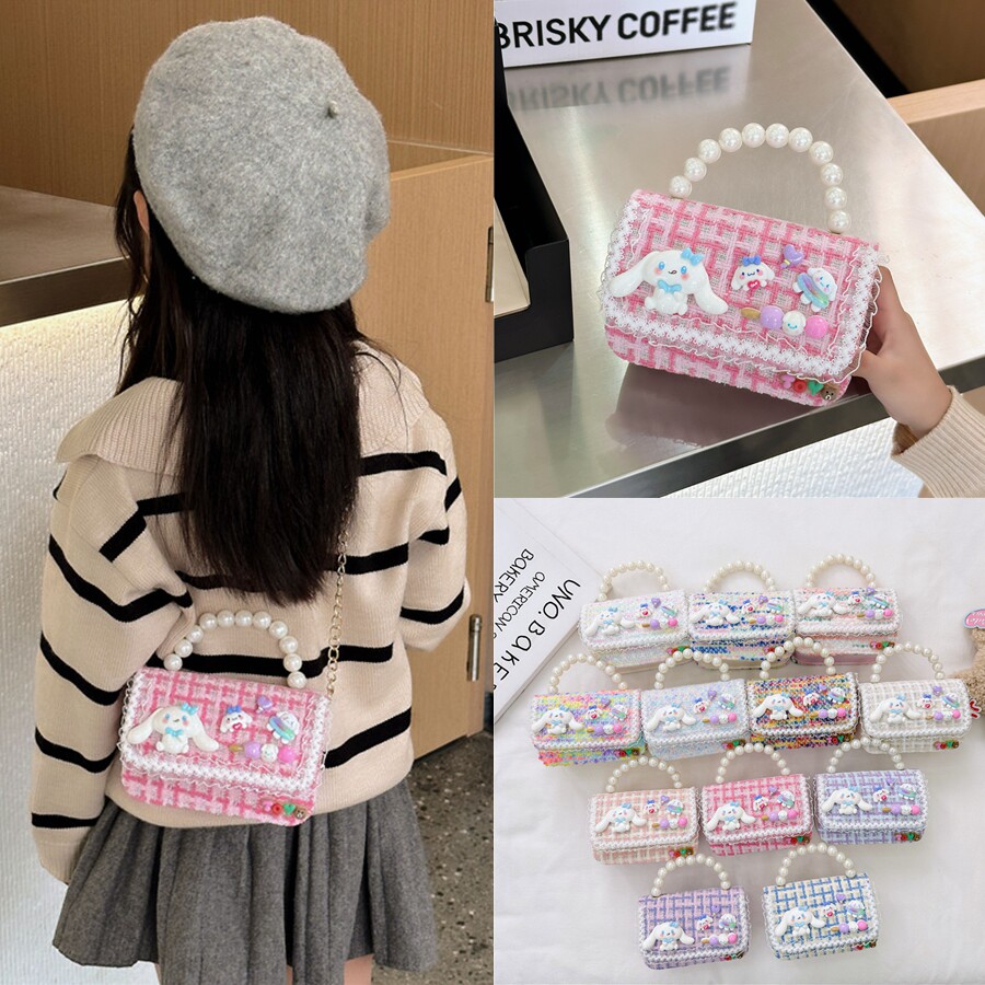 可爱儿童手提包包玩偶洋气女童宝宝秋冬毛呢小方包女孩配饰斜挎包