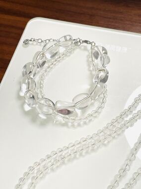 【晴山白水】原创设计师白水晶闪灵次石墨手链通勤旅行夏天时尚