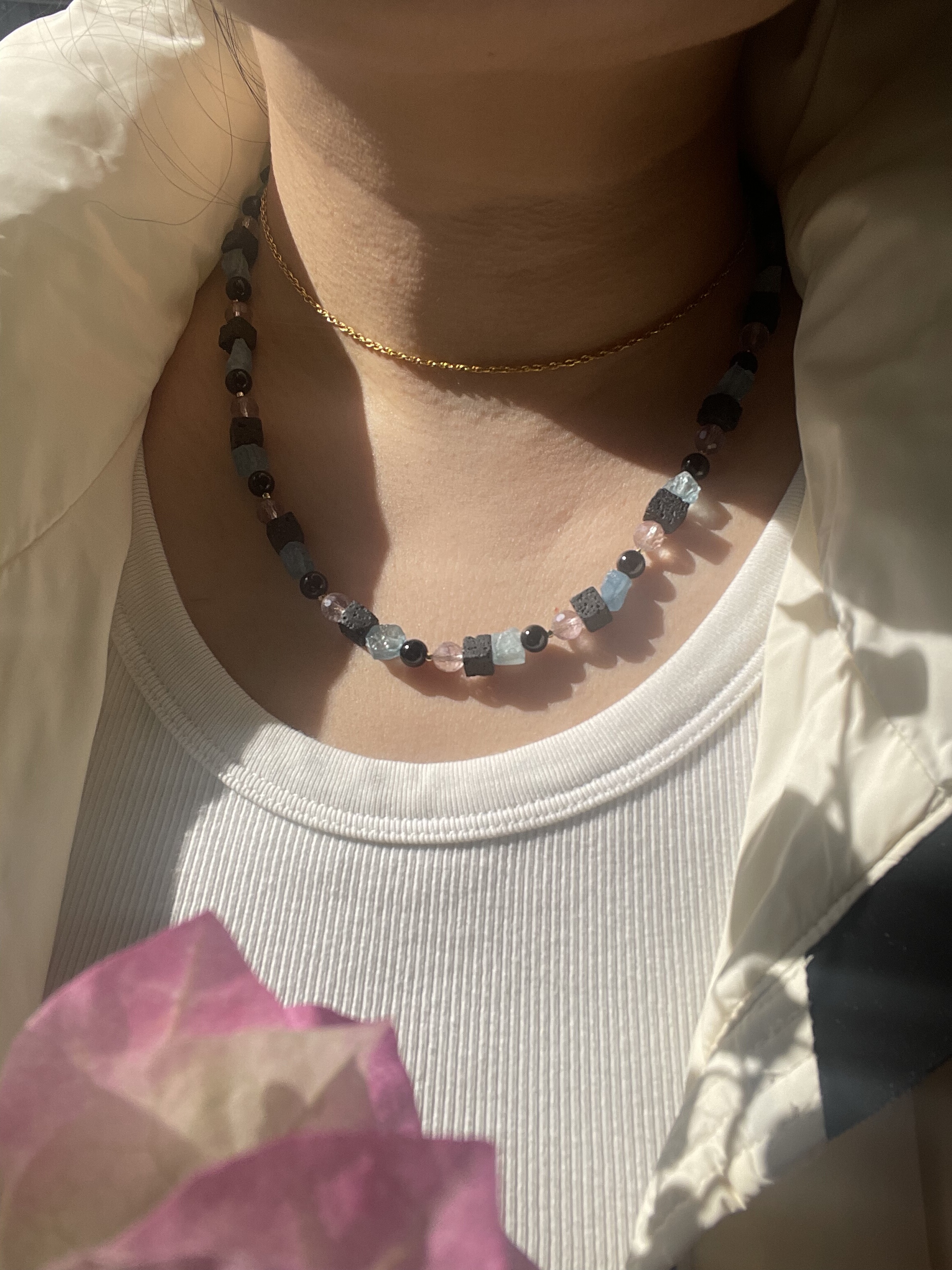 【海边的海后】原创设计师项链海蓝宝火山石紫水晶黑玛瑙圣诞礼物