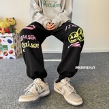2024春季新款港风宽松休闲裤男个性涂鸦卫裤男K3679P45控58，男装休闲裤，电商B315