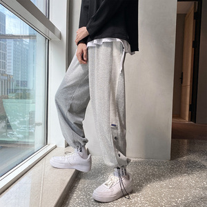 港风冬季加绒加厚卫裤青少年简约纽扣装饰运动裤K2055 P55控价68图片