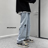 2023春季新款港风宽松拖地牛仔裤十字架长裤K3651P55控68，男装牛仔裤，电商B315