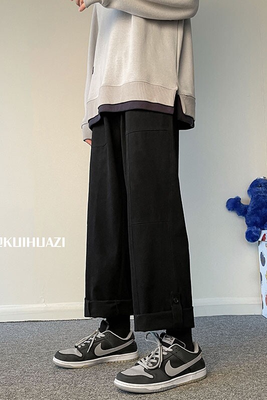 秋装港风宽松立体卷边休闲裤ins直筒裤男K3677P45控58,男装休闲裤,电商B315
