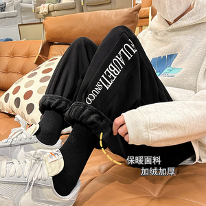 字母印花加绒加厚港风ins卫裤男冬季保暖 K3695 B315 P55控68图片