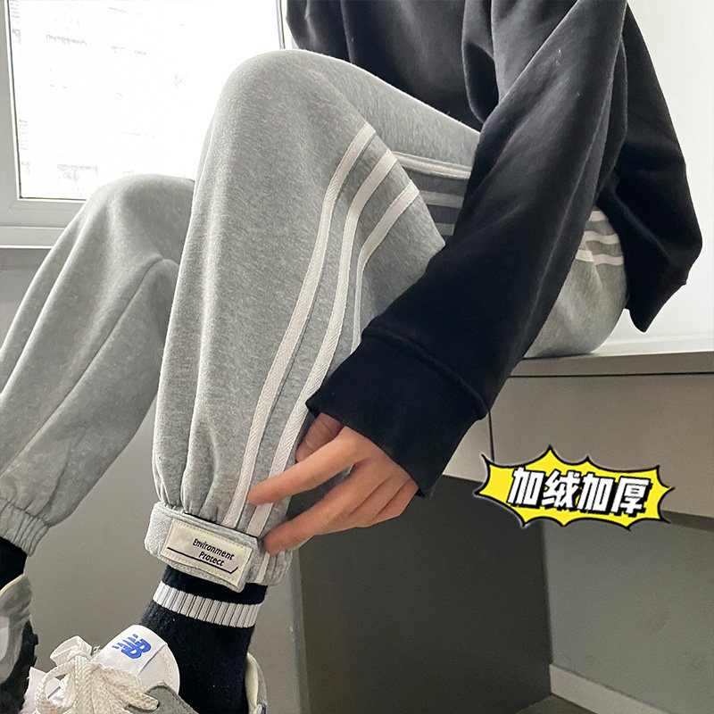 冬季新款港加绒加厚魔术贴侧边卫裤青少年休闲裤K2107 P55控价68图片