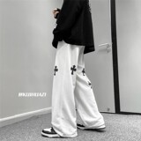 2023春季新款港风高街少年十字架拖地卫裤K3663P45控价58，男装休闲裤，电商B315
