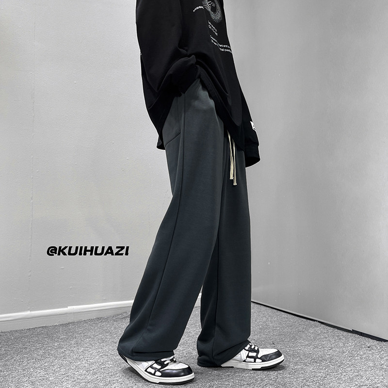 港秋季男士纯色宽松直筒拖地裤K3678 P45控58/K3678J加绒 P55控68图片