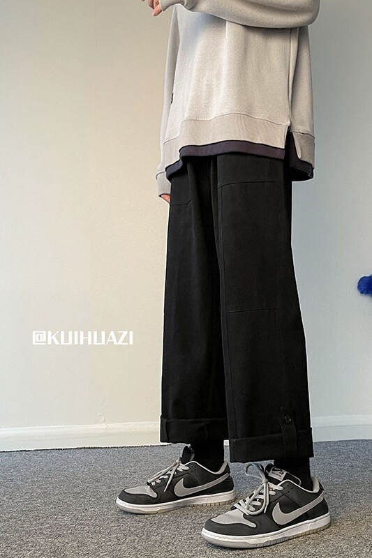 秋季港风宽松立体卷边休闲裤ins直筒裤男K3677P45控58,男装休闲裤,电商B315