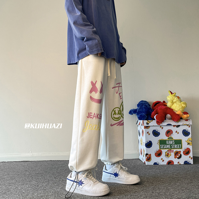 秋季新款港风宽松休闲裤男青少年个性涂鸦卫裤男K3679 P45 控58图片