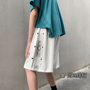 2023夏季宽松排扣腰果花五分裤休闲短裤 B315-K3475 P38控48图片