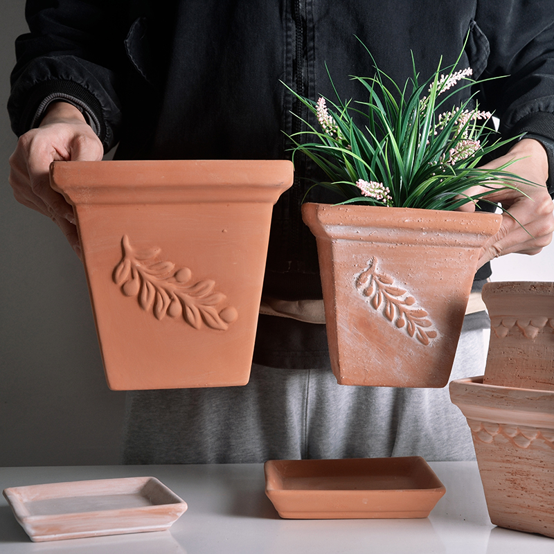 透气四方陶盆红陶复古田园帝罗马