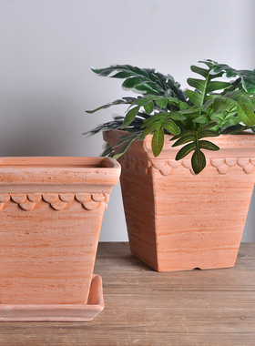 复古四方陶盆帝罗马手工粗陶户外防冻透气花盆庭院花园绿植盆栽