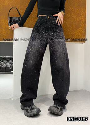 【1.21慧姐大码女装】2025新款满钻牛仔裤子BNE9187-