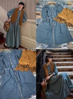 【1.5慧姐大码女装】2025新款高品质牛仔两件套连衣裙BOS5853-