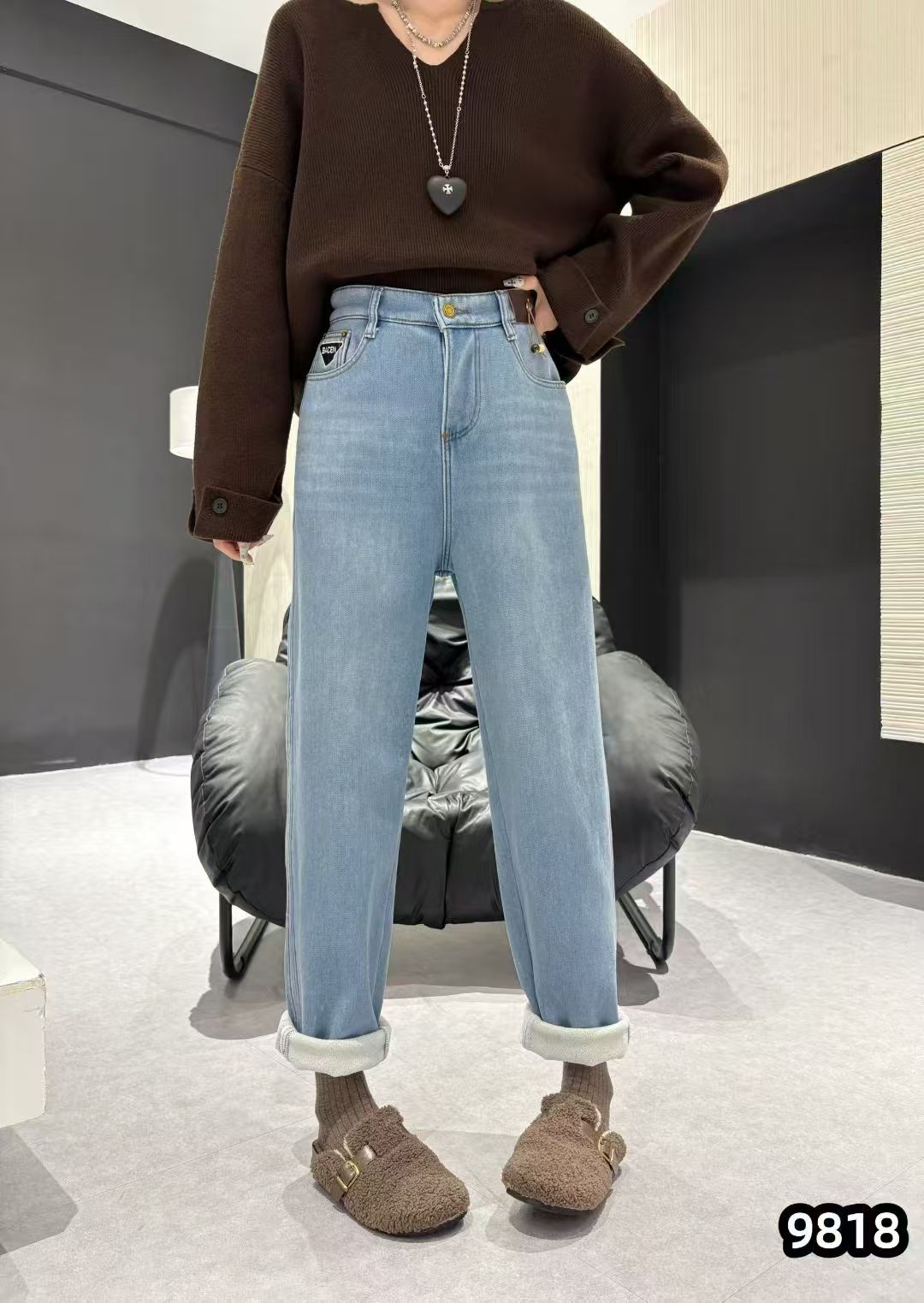 【11.24慧姐大码女装】2025新款加绒牛仔小脚裤子NN宁9818-